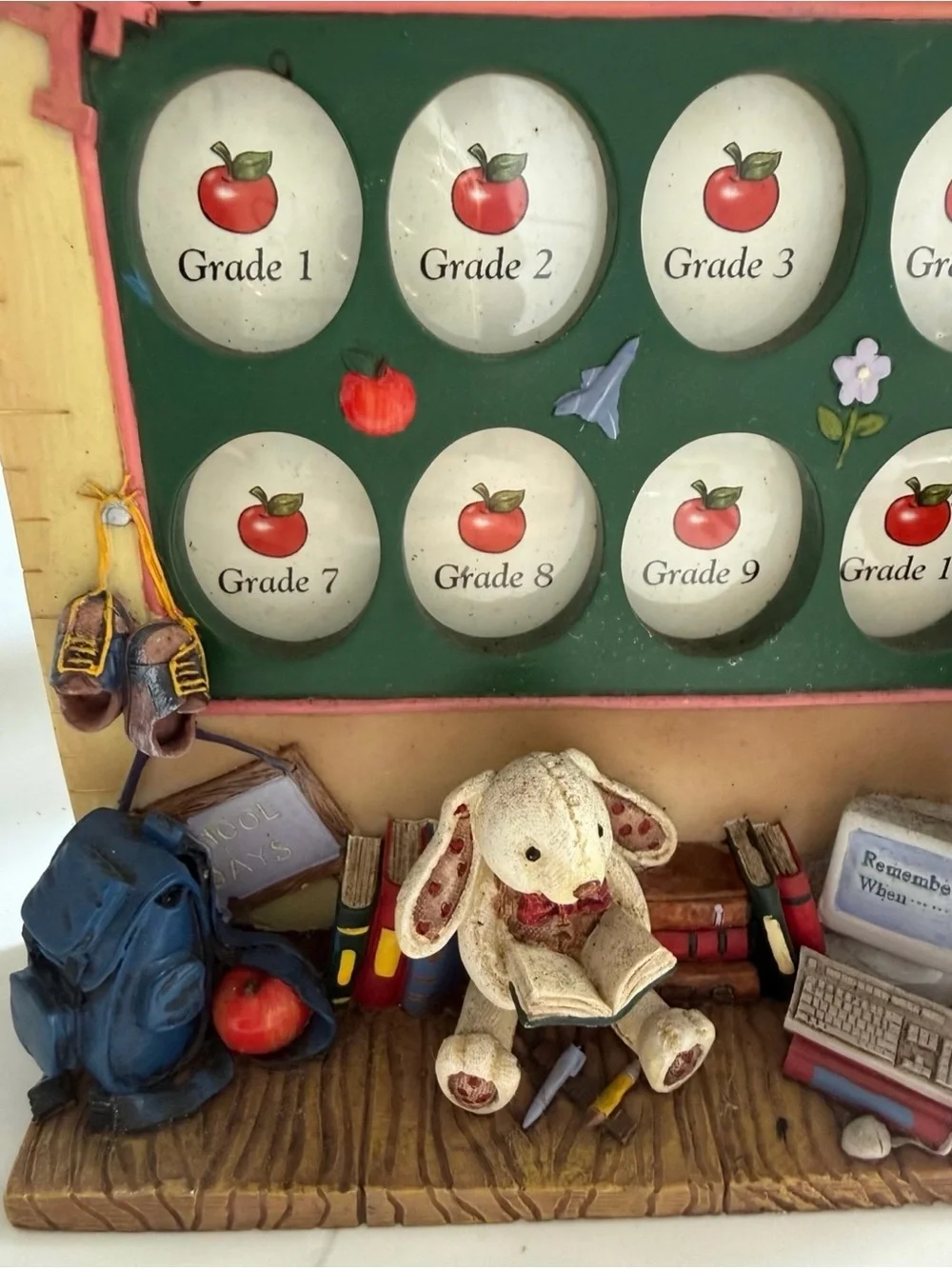 Vintage School Days Tabletop 3D Frame Bear Bunny Grades 1-12 Resin Decor